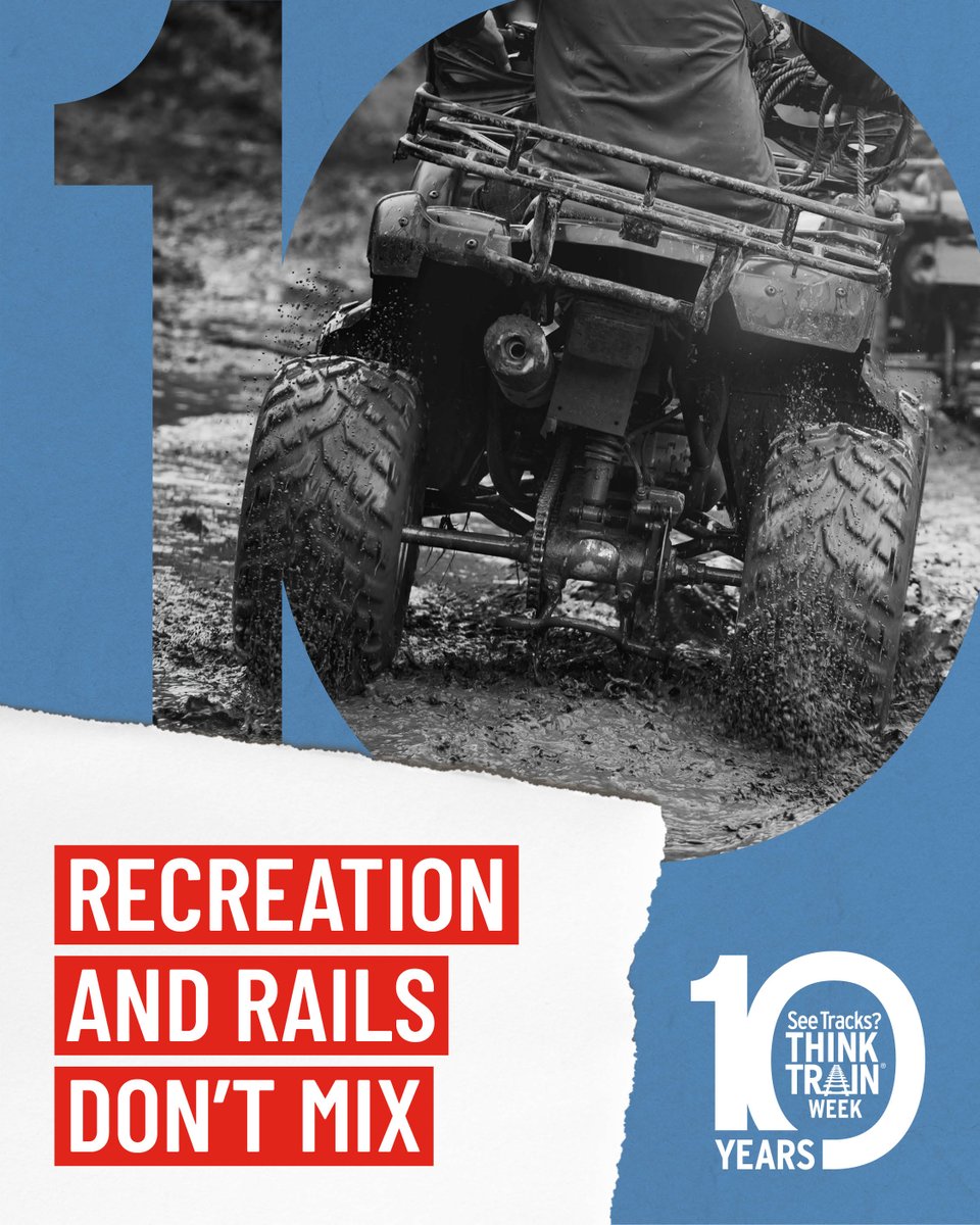 olinational's tweet photo. Recreation and rails don't mix. Riding on or too close to a railroad track is illegal and dangerous. #SeeTracksThinkTrainWeek #STOPTrackTragedies #StayOffStayAwayStaySafe https://t.co/NWkw9TmmmU