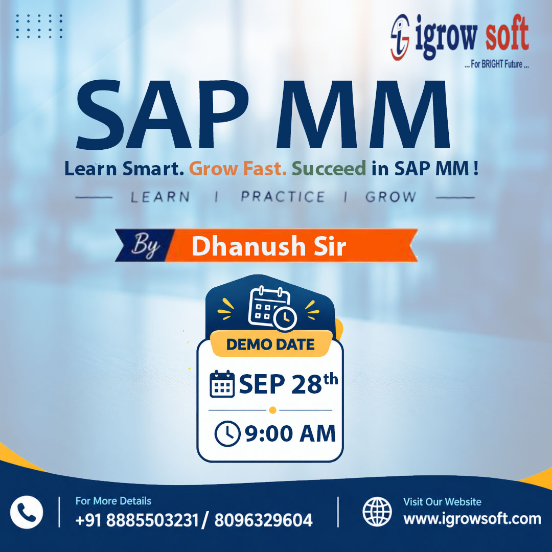 igrowsoftindia's tweet photo. Join igrowsoftโs SAP MM Online Training Demo with Dhanush Sir on September 28th! ๐
#SAPMM #SAPMMTraining #SAPTraining #SAPOnlineTraining #SAPMMOnlineTraining #SAPCareer #SAPJobs #SAPConsultant #MaterialsManagement #SAPLearning #SAPSkills #ERPTraining #SAPDemo #DhanushSir https://t.co/vJaQX7mS72