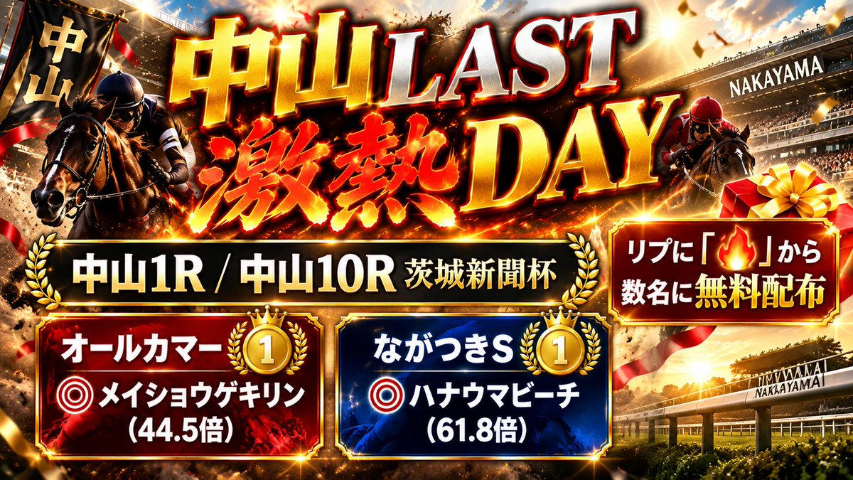 Baken__Hancho's tweet photo. 🎁中山・LAST激熱DAY🎁
￣￣￣￣￣￣￣￣￣￣￣￣￣
リプに「🔥」から数名のみに
明日の中山で激熱な....
【中山1.10R】を無料配布...............
━━━━━━━━━━━━━
直近、中山で《10万馬券2本など》
【オールカマー】🥇◎ﾒｲｼｮｳｹﾞｷﾘﾝ(44.5倍)
🎯3連複29,440円🎯単勝4,450円など
【ながつき　Ｓ】🥇◎ﾊﾅｳﾏﾋﾞｰﾁ(61.8倍)
🎯３連単130,280円🎯単勝6,180円など
【ﾃﾞｨｰﾌﾟｲﾝﾊﾟｸﾄC】🥇◎ｱﾙﾃﾞﾄｯﾌﾟｶﾞﾝ
🎯３連単114,390円など....