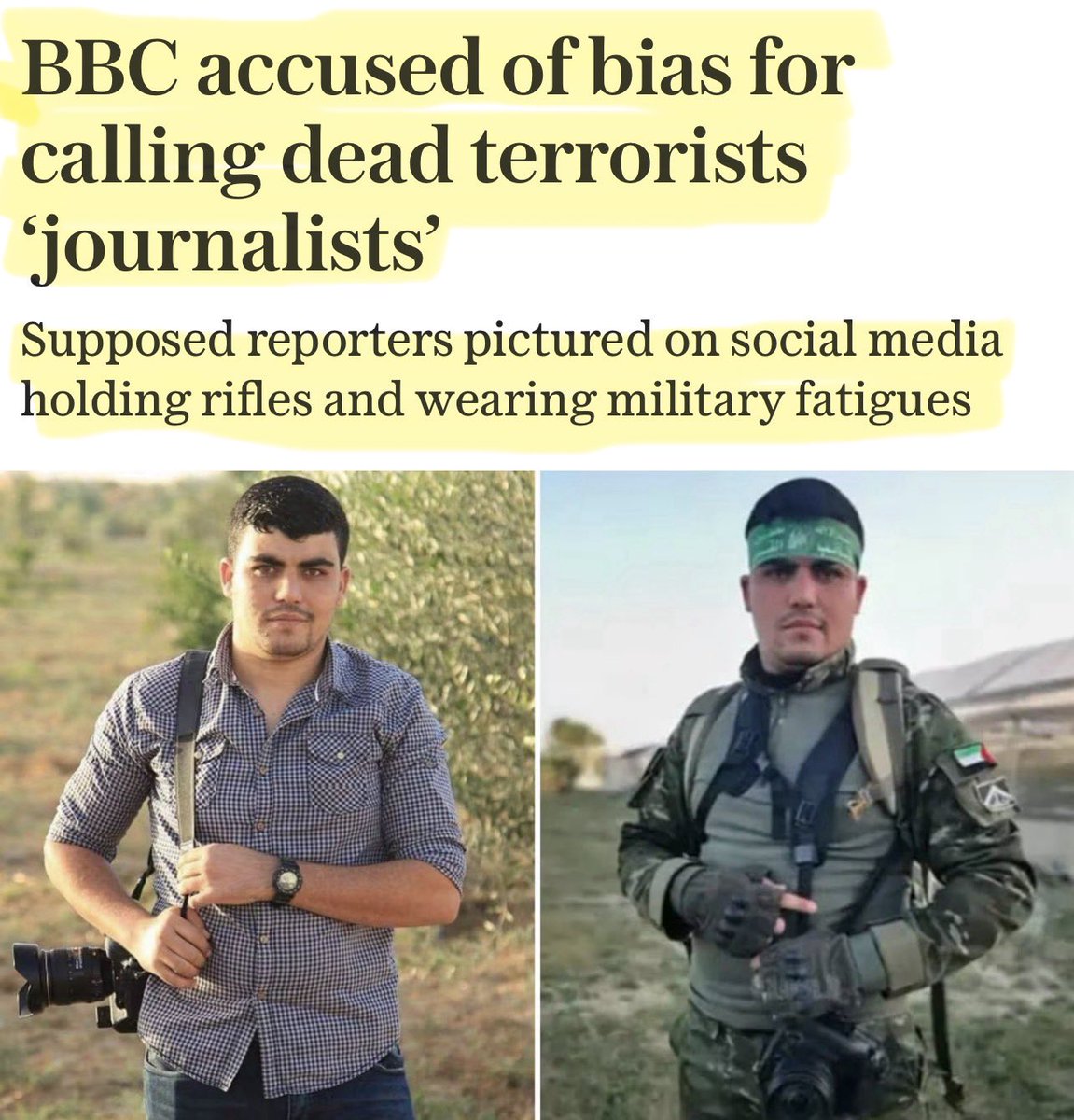 Artemisfornow's tweet photo. This is NOT bias! It’s disinformation from a news source the government has decided will be your only source of truth. 

 “BBC reported the deaths of 53 “journalists” who were claimed as terrorists by Hamas and other groups.

Some of them took part in the Oct 7 attacks and several have been hailed as “martyrs” by their terrorist organisations”

I refuse to pay for this organisation!