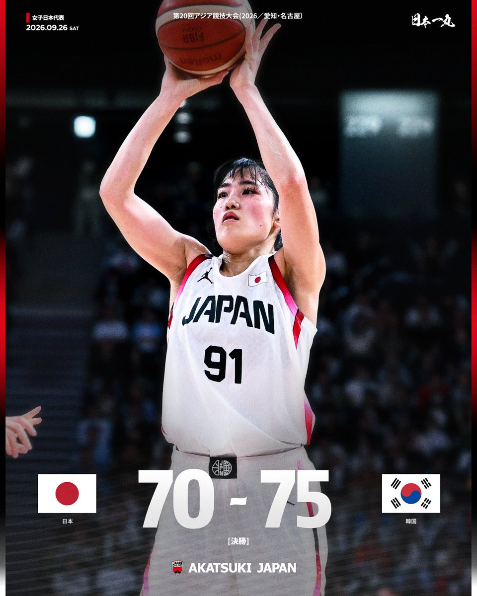 JAPAN_JBA's tweet photo. 2大会連続で銀メダル獲得🥈

【試合終了】
日本 70-75 韓国

📊BOXスコアはこちら
https://t.co/u5gRIs3c8e 

🏆第20回アジア競技大会(2026／愛知・名古屋）

#日本一丸 #AkatsukiJapan
#大脇晴
#TEAMJAPAN #ともに一歩踏み出す勇気を https://t.co/m4uxqkCWga