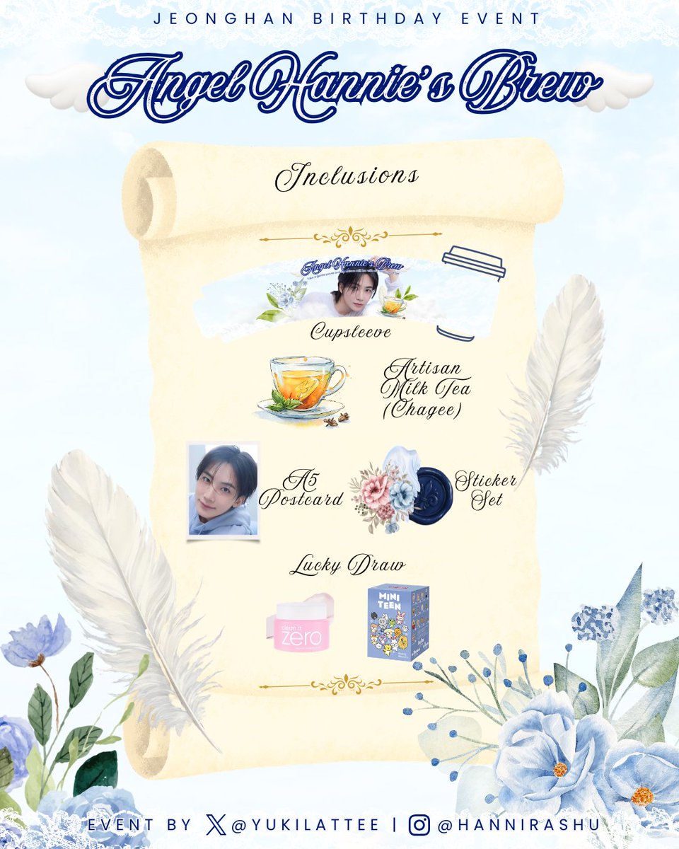 yukilattee's tweet photo. ˚‧꒰ა 𝓐𝓷𝓰𝓮𝓵 𝓗𝓪𝓷𝓷𝓲𝓮'𝓼 𝓑𝓻𝓮𝔀໒꒱‧˚

Welcome to Hannie’s Tea Room🍵
Jeonghan's Birthday Grab &amp; Go Event by @yukilattee 

📅 10.10.2026
⏰ 13.00–16.30
📍 Food court, Lippo Mall Nusantara
🎀 Free to RSVP!

🫖 CHAGEE+Freebies
🔔 RSVP: 28.09.2026 • 7 PM
#AngelHannisBrew https://t.co/nxcAuw4q3m