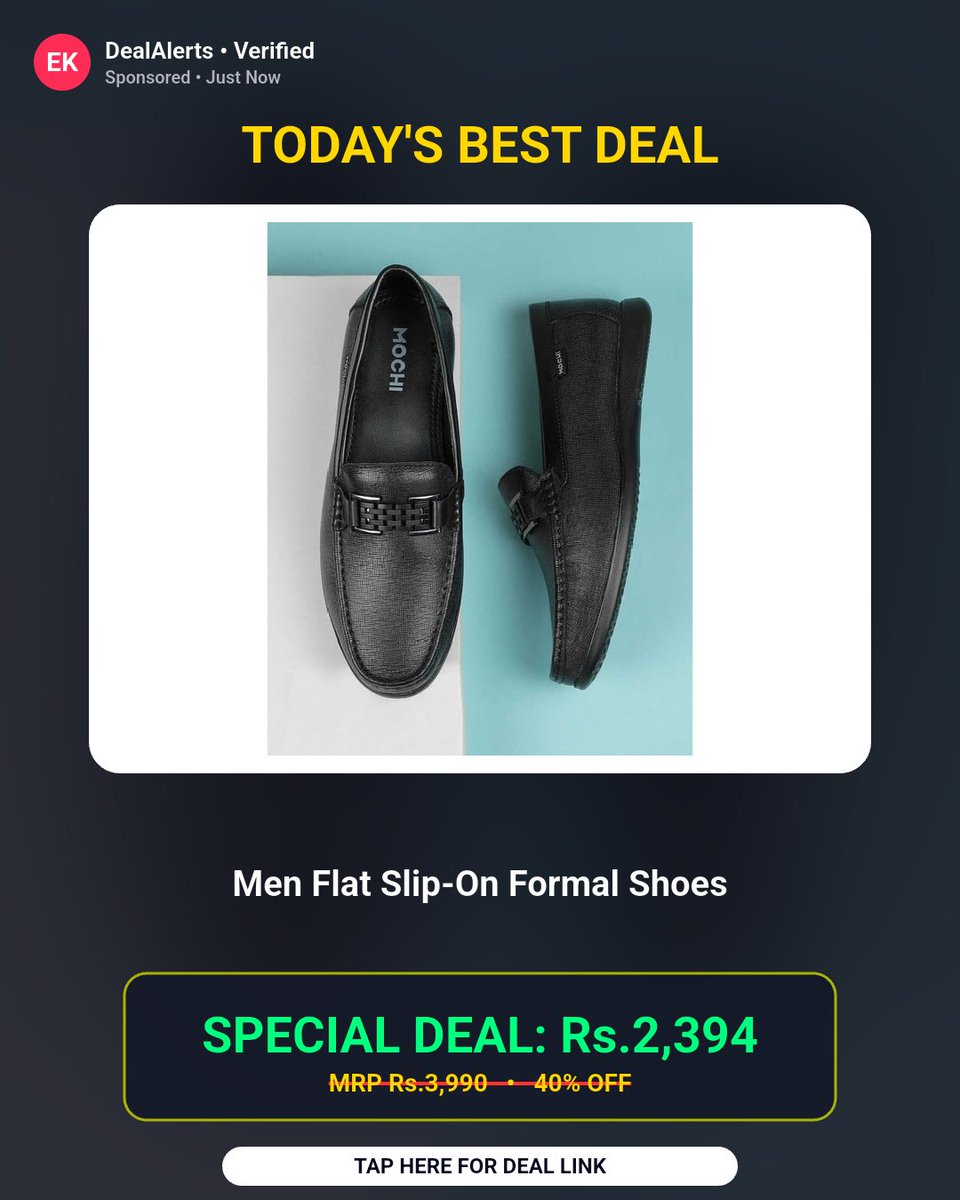 BanotaRajesh's tweet photo. Lowest price we've seen so far. Men Flat Slip-On Formal Shoes at 25% Off

Rs.2394 (was Rs.3990)

Buy Now: https://t.co/Ta8ngy7cJY

#MensShoes #FormalFootwear #AjioDeals #FashionBUDGET #ShoesSale https://t.co/8LTJrvTHxo