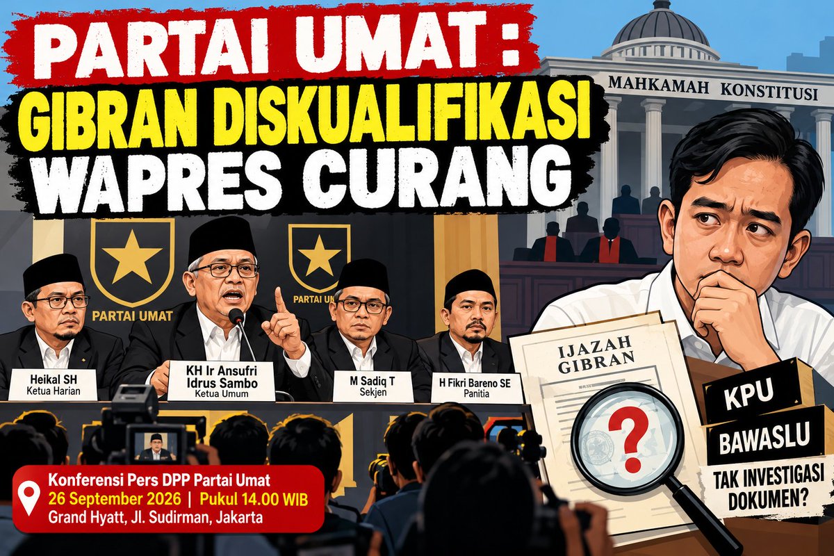 alisyarief's tweet photo. PARTAI UMMAT DESAK MK DISKUALIFIKASI GIBRAN: JIKA SYARAT PENCALONAN TERBUKTI CACAT, WAPRES HARUS DIBATALKAN https://t.co/Y7NoJqQwbz https://t.co/pihrSKkbX9