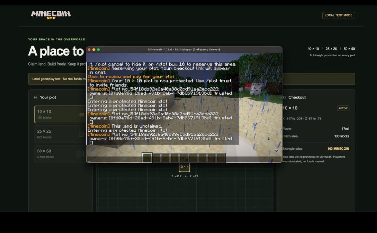 Minecoin_msft's tweet photo. Morning Miners! Update for everyone: Sneak peak at Minecraft server. The community is working hard to get this rolled out. We ask for patience as many things to do on backend so everyone has a good experience. 

Website is ✅ we’re testing and making sure everything works before rolling out. 

#MINECOIN #Minecraft #Community