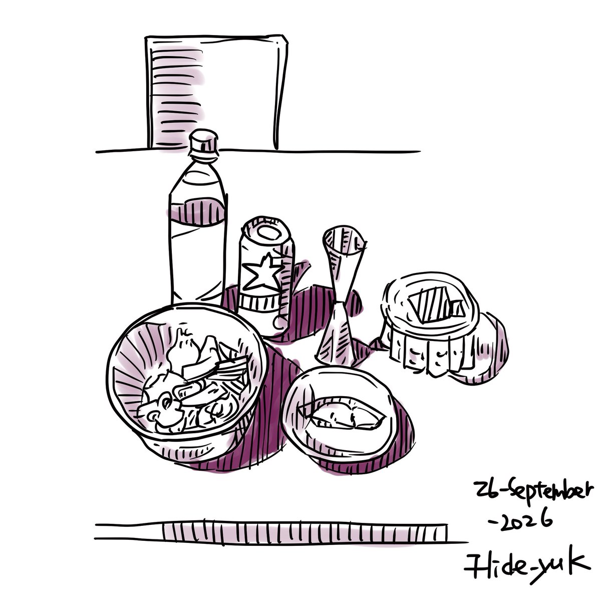hidebosan's tweet photo. latihan. makan malam pada hari ini. 今日の夕食。 #sketsapen #pensketch  #sketch #clipstudio #makanan https://t.co/j4iSBSe84A