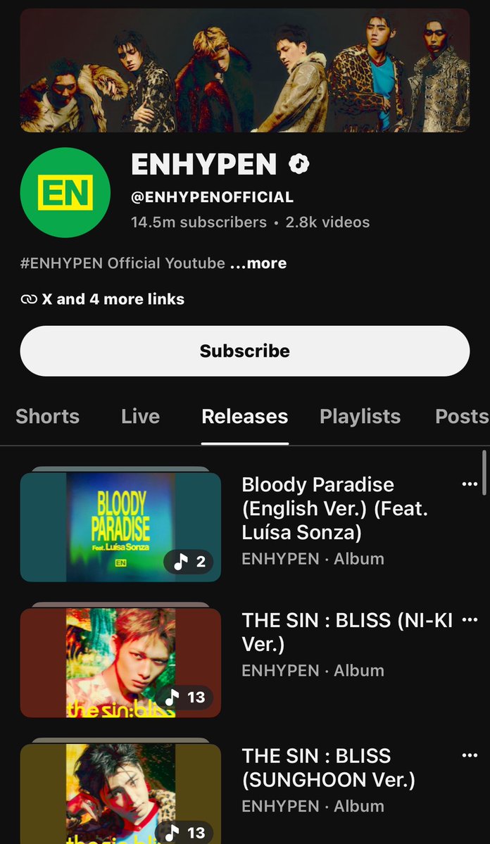 kirarijay's tweet photo. heeseung’s “ride or die” in enhypen’s official channel’s release playlist?! i can already smell his return statement coming 😭😭😭 https://t.co/Zsbd68ZzvX
