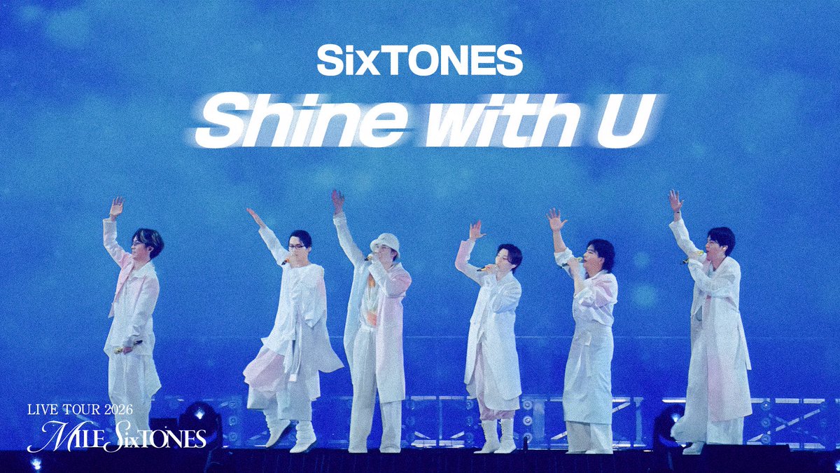 SixTONES_SME's tweet photo. ＼🪩ライブ映像公開🪩／

2026年11月4日発売 
ライブDVD&Blu-ray『MILESixTONES』より
JR東日本「Enjoy! SixTONES, 
Enjoy! ShinKANSEN.」CMソングの
「Shine with U」ライブ映像を先行公開🔥

▶https://t.co/sK0LOpbIz3

📀詳細・ご予約はこちら
https://t.co/f8lqRyJW23

#SixTONES_ShinewithU
#SixTONES_MILESixTONES