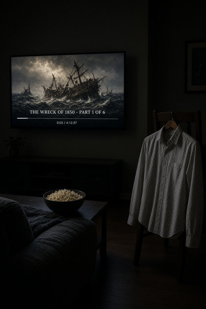 UnhingedTakesxx's tweet photo. it's Saturday night and I'm choosing between going out and a 4 hour video about a shipwreck from 1850. the shipwreck is winning https://t.co/IlDHJCNwqt