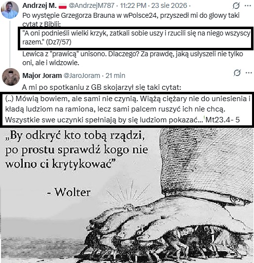 JaroJoram's tweet photo. @AGozdyra Za składnię nie ręczę, bo ojciec był zza Buga. Za to, potrafię trzymać na wodzy emocje, mając argumenty za sobą. GB wozi się na farmazonie, bo nie wolno mu tykać konkretów patologii vide pani cenzuruje krytykę UKR. Wniosek: Rządzą Wami, ci sami Władcy...🐈‍⬛
https://t.co/8JRlAgXFEs https://t.co/x3bOx2YUcn