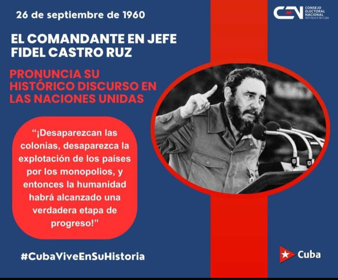 AlinaCENCuba's tweet photo. Histórico discurso en la ONU de nuestro Fifel que sintetiza una gran verdad que hoy persiste #JuntosPorLaDemocracia #Cuba https://t.co/wTR04XGSph