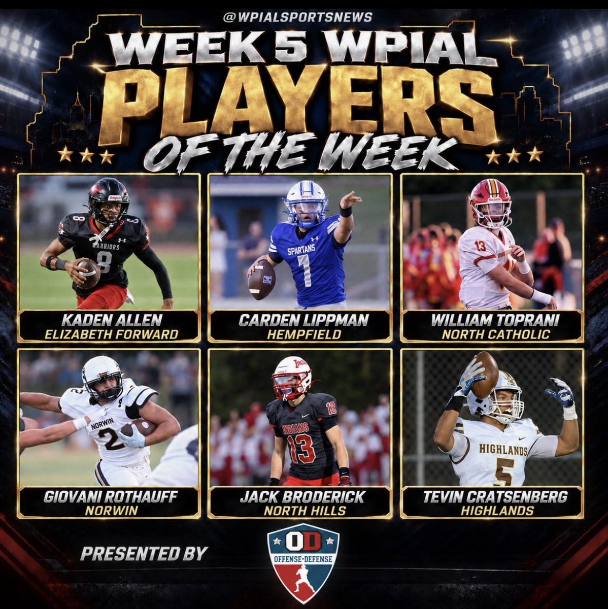 wpialsportsnews's tweet photo. End of Week 5 
#WPIAL 
#TheContentKing

1. Players of the Week 
2. Updated Rankings 
3. Winless and Undefeated https://t.co/BZzswfiBMW