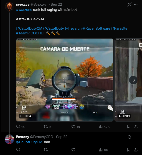 RTX5090owner's tweet photo. guy makes a whole twitter page to post cheaters whilst he's in ranked and pubs rage hacking his way to a win😂absolute goof

EcstasyCRO https://t.co/3Nl8iOGZAq