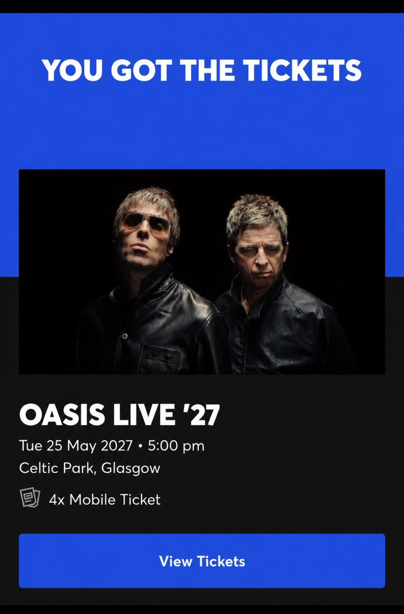 craig_c83's tweet photo. OASIS. CELTIC PARK.
Tickets secured.
Some might say I’m lucky.
I’d say today was gonna be the day. 🍀
#Oasis #OasisCode #Ticketmaster https://t.co/DH8rfZNbSF
