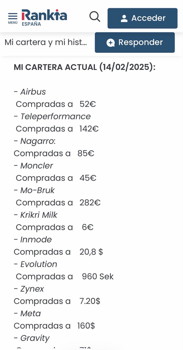 IMalo85's tweet photo. @LocodlDividendo ¿Crees que es posible que tenga un 21% anualizado (como dice desde hace 10 años) con esta cartera que compartió en Rankia hace año y medio y casi todo se ha hundido?
Tiene pinta de mentirosete https://t.co/vvTzGIF9Of