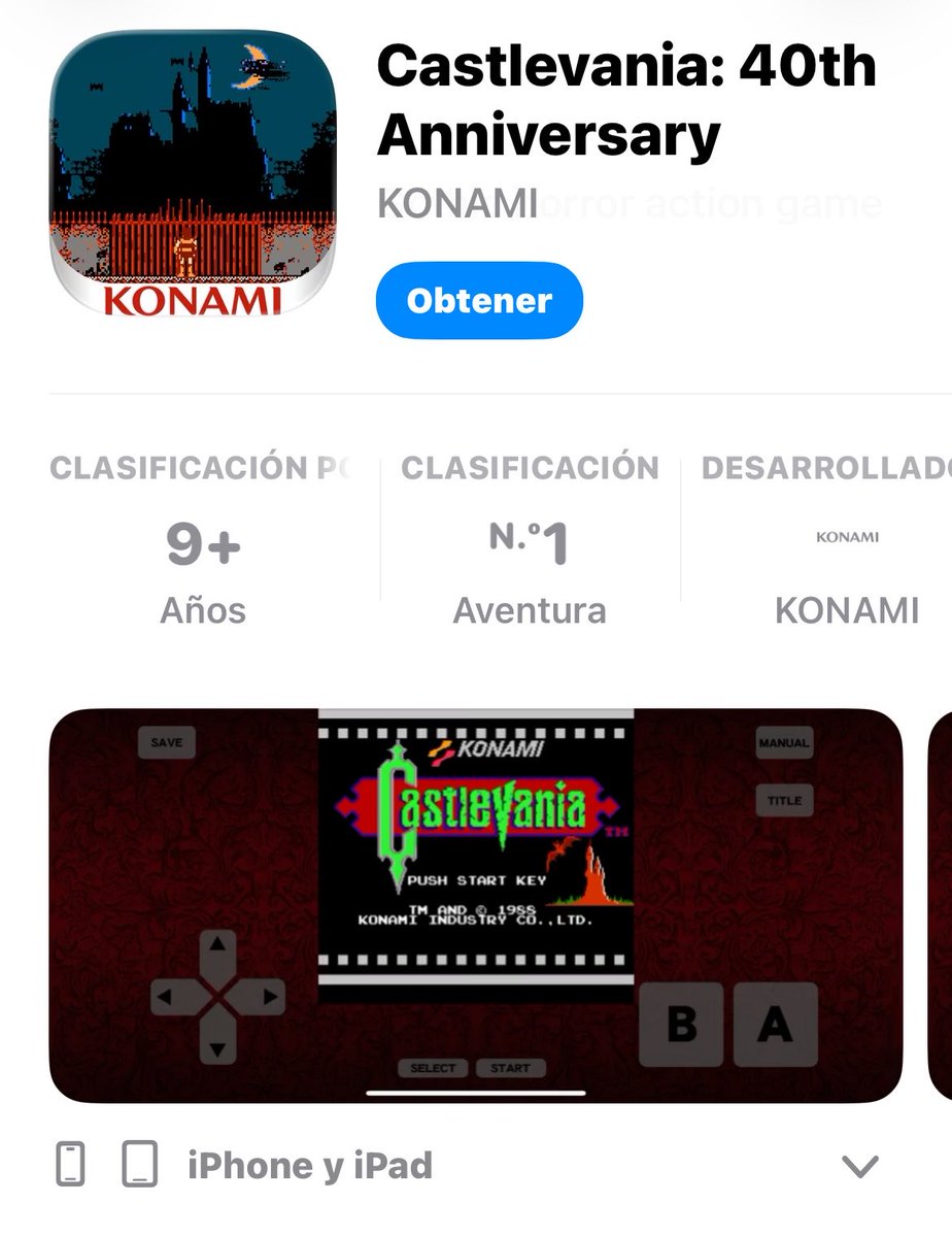 furiusVega's tweet photo. Castlevania 40 aniversario ya está disponible para iOS/Android.
Es el original y estará disponible hasta el 24 de Octubre.
En un port del juego original adaptado para las pantallas táctiles y funciona sin conexión a internet.
#Catlevania #Videojuegos https://t.co/QpFcnXAScJ