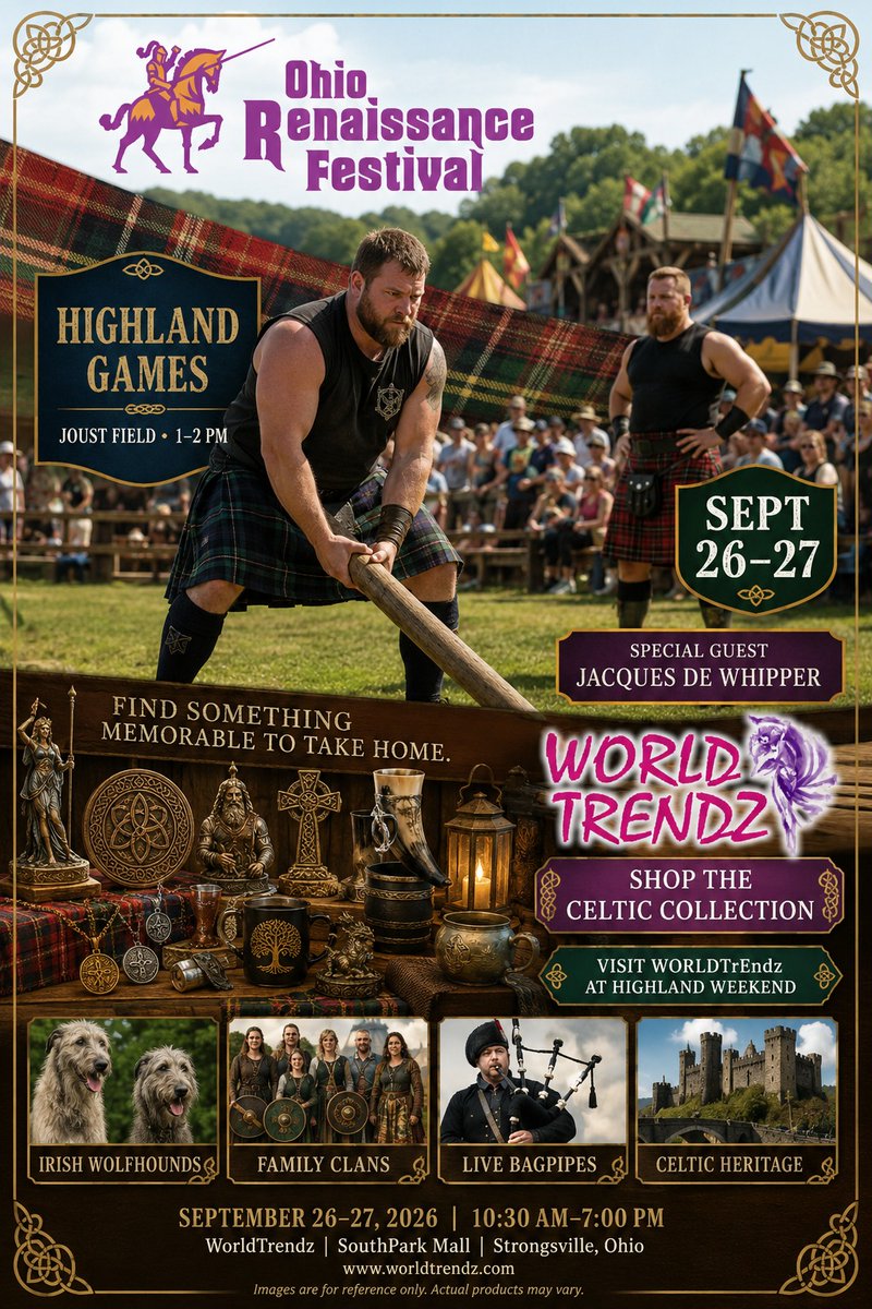 WorldtrendzKaur's tweet photo. Highland Games, live bagpipes & Celtic pride! π΄σ §σ ’σ ³σ £σ ΄σ Ώβ¨ Join the clan for Highland Weekend at the Ohio Renaissance Festival (September 26β27, 2026 | 10:30 AM β 7:00 PM)!
π Discover more: https://t.co/O8WKoAHfw8
#HighlandWeekend #OhioRenaissanceFestival #ORF2026 #WorldTrendz https://t.co/ojmgMCHahg