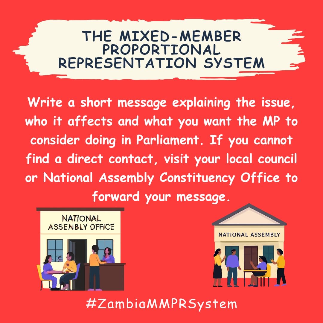 Chiradza3c's tweet photo. How to engage your PR MP? Keep it simple.Write a short message explaining the issue, who it affects, and what you want the MP to consider doing in Parliament. If you cannot find a direct contact, visit your local council or National Assembly Constituency Office
 #ZambiaMMPRSystem https://t.co/egeYPWn8eI