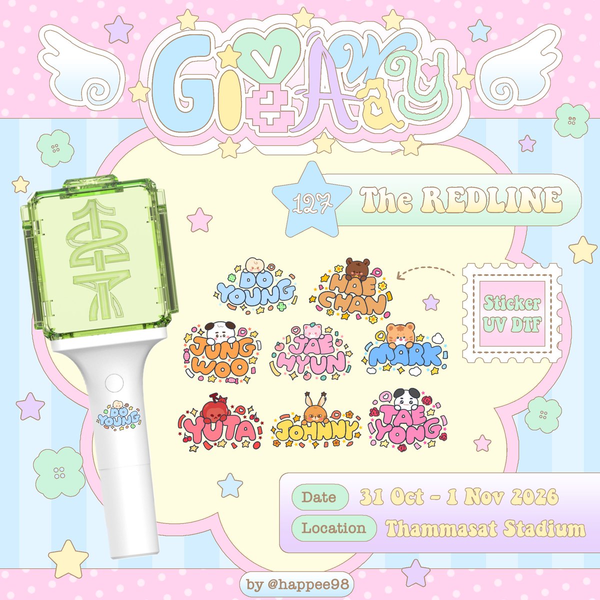 happee98's tweet photo. — pls kindly rt 𑣲⋆
giveaway 
sticker uv dtf all member 127 .✦ ݁˖
for ป้าเส้น ૮ ྀིᴗ͈ . ᴗ͈ ྀིა

date : 31 oct - 1 nov 2026
location : thammasat stadium
time : tba 
💚

#NCT127_5TH_NEOCITY_THE_REDLINE
#NCT127_5TH_NEOCITY_BANGKOK_THE_REDLINE https://t.co/2mWHYDelbz