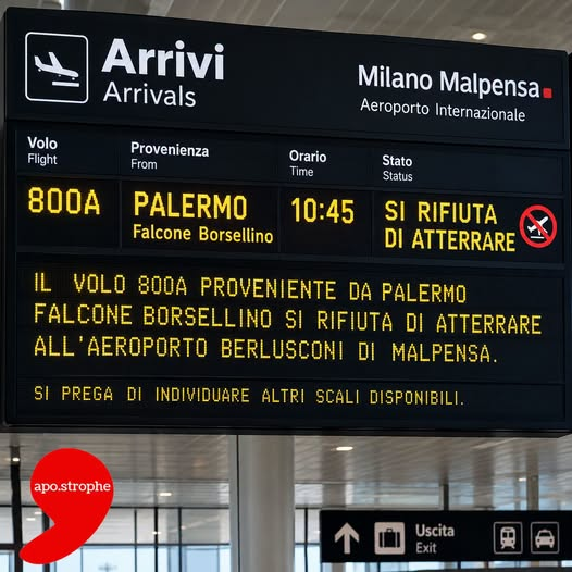 serebellardinel's tweet photo. Il volo 800A proveniente dall'Aeroporto #Falcone #Borsellino di Palermo, nonostante molteplici inviti da parte del personale di terra di tentare, e non è proprio riuscito ad atterrare all'Aeroporto #Berlusconi di #Malpensa! https://t.co/mSTo5iE8qj