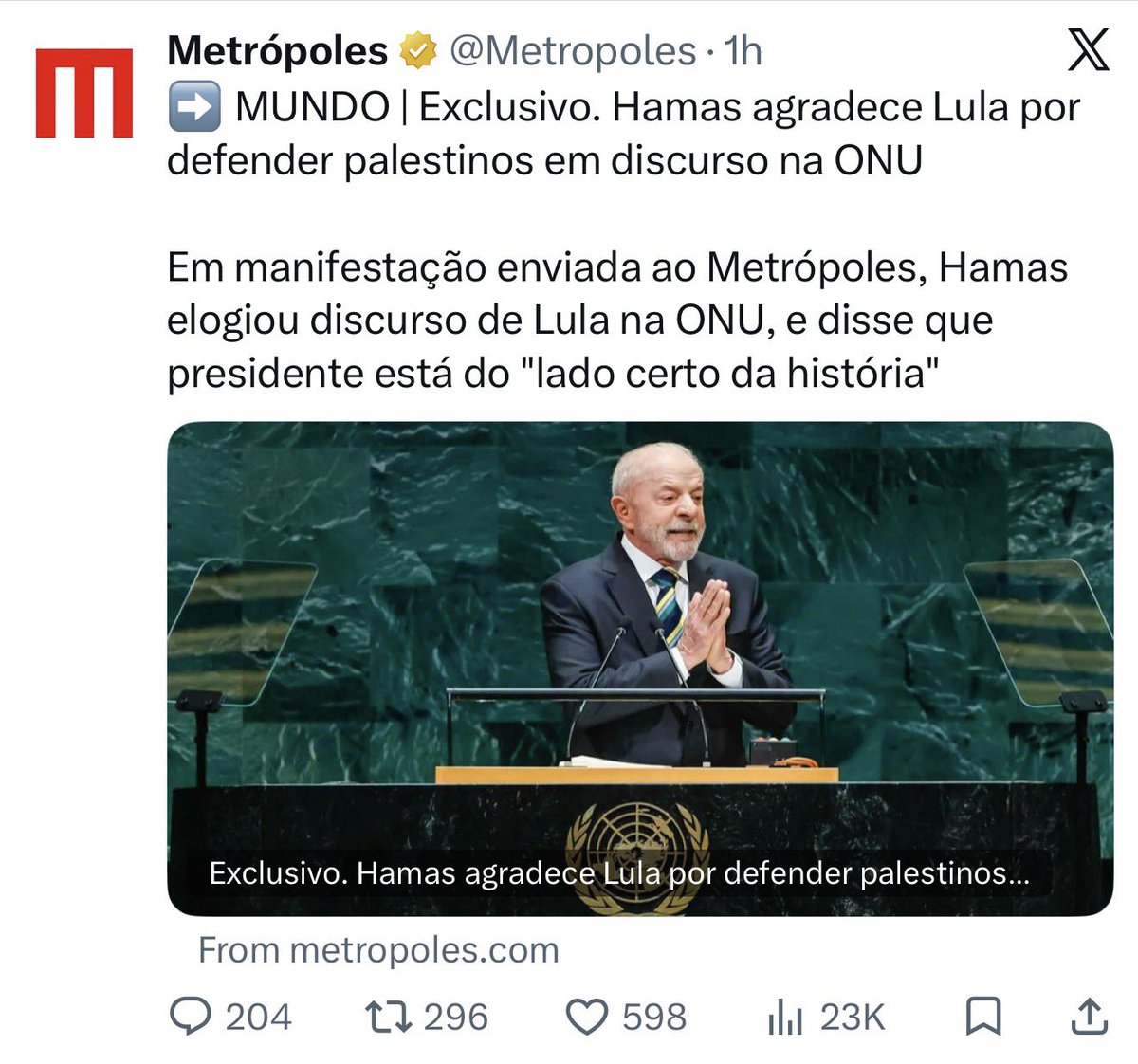ClauAker's tweet photo. Está aí … sem surpresas!

HAMAS e LULA, LULA e HAMAS.

O mesmo Hamas que parabenizou Lula pela vitória em 2022 agora agradece a ele pelo discurso na ONU. Entenderam por que Lula se opõe à classificação do CV e do PCC como organizações terroristas?

Lula é amigo (BFF) dos terroristas!