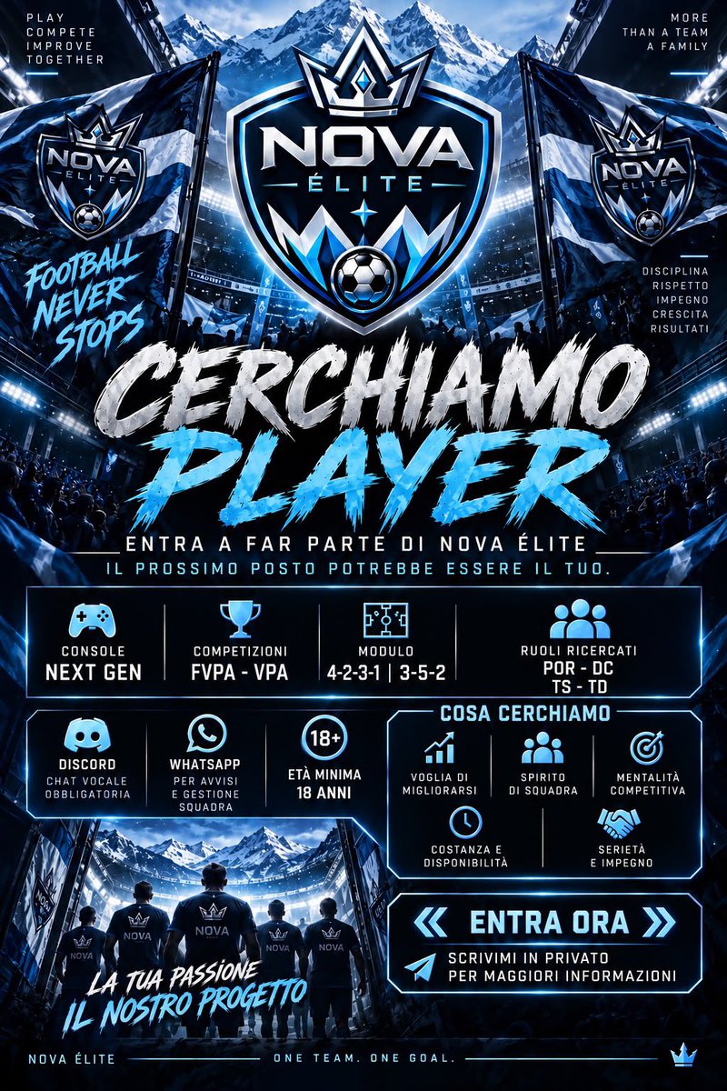 vpcleagueit's tweet photo. Nova Elite eSports 
Cerca Player da inserire nel suo organico🔥
Gk - DC 
Ma valutiamo anche altri ruoli https://t.co/OOIYRSEBc7