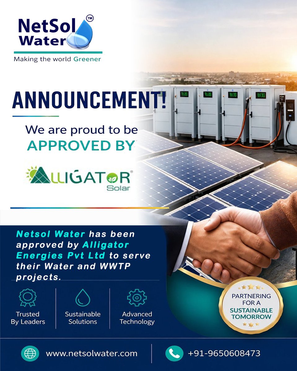 NetsolWater's tweet photo. β¨ Exciting News! βοΈβ‘π
π We are delighted to announce our association with Alligator Solar, a company dedicated to delivering innovative and sustainable solar energy solutions! ππβοΈβ‘
#AlligatorSolar #SolarEnergy #RenewableEnergy #CleanEnergy #SolarPower #GreenEnergy https://t.co/KzYWOMdkbW