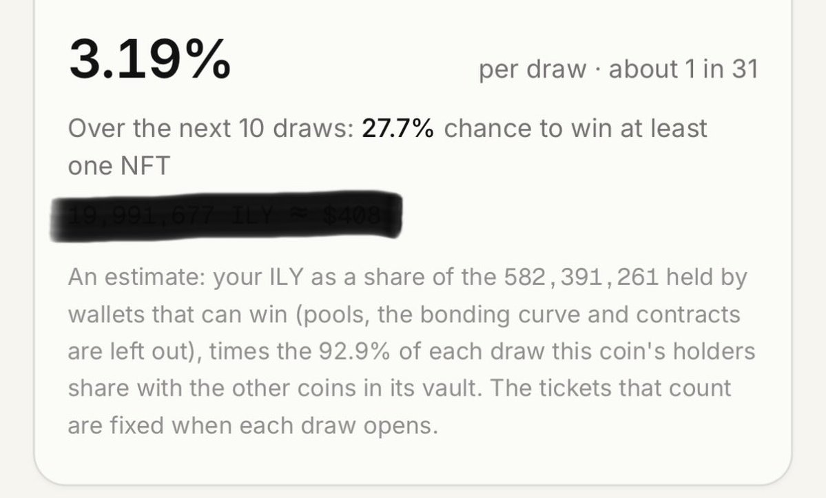 causalitxyz's tweet photo. Holy shit I have a 27.7% chance to get atleast one Milady by holding ~2%

@UseNosh $ILY robinhood:0xe02c53d448a62067b2ac10ed70f5bc6c29471386 https://t.co/g9a2XZMuEe