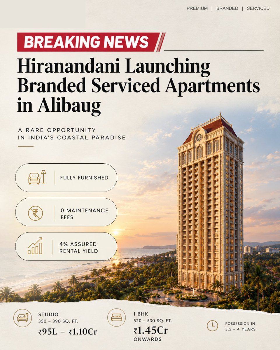 Kushagratw's tweet photo. Hiranandani's Biggest Launch Of Alibaug Is Here With An Exclusive Investment Opportunity ✨

- Guaranteed 4% Rental Yield, For First 2 Years Of Possession
- Revenue Share Model, After 2 Years
- Just 700 Meters From Nagaon Beach, Alibaug

Click on the button below to enquire now.