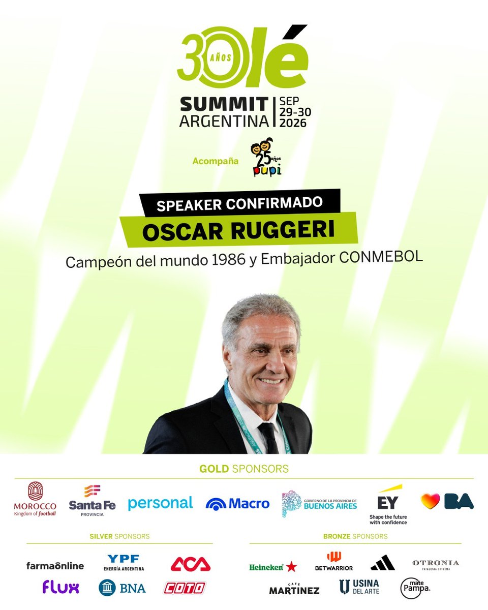 DiarioOle's tweet photo. 🗣️🇦🇷 ¡Oscar #Ruggeri, Hugo #Tocalli y Christian #Bragarnik estarán como SPEAKERS en el Olé Summit Argentina!
📍 29 y 30 de septiembre en la Usina del Arte.
📲 Reservá tu lugar en https://t.co/MnnGmtd1fU
¡Te esperamos! 🙌 https://t.co/abrWiggTSz