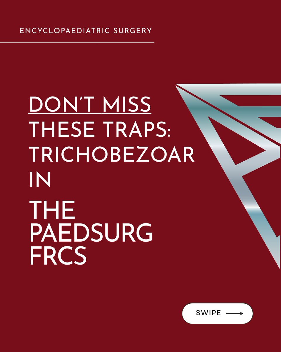 EncycloPaedSurg's tweet photo. You have found a trichobezoar. What else could you miss? Swipe for the traps before, during and after surgery.
#PediatricSurgery #FRCS #FEBPS #EncycloPaediatricSurgery #FOAMed
For 1000 FRCS style practice MCQs: https://t.co/j6oPyFsPOk https://t.co/bp8y7xBkud