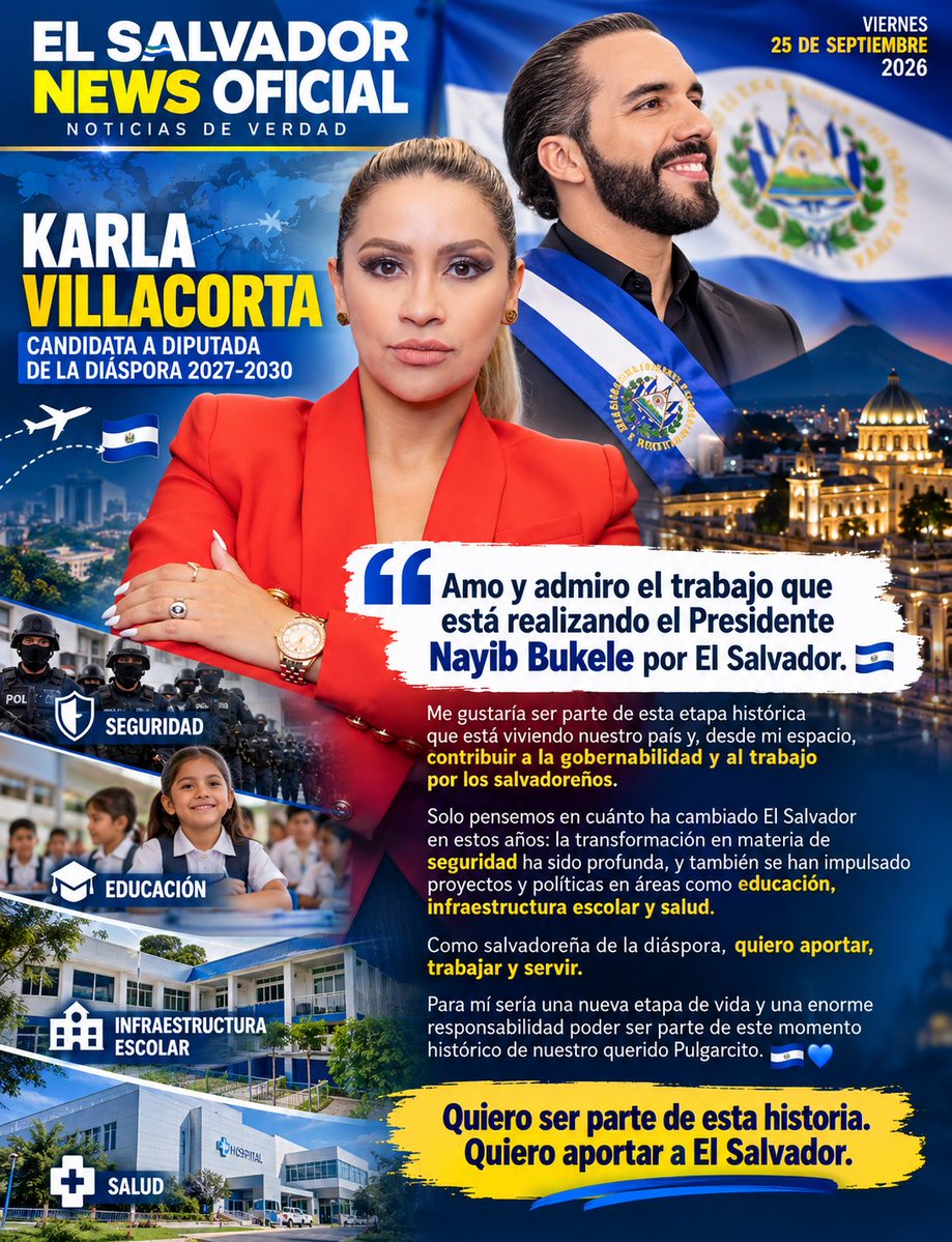 elsalvadornews_'s tweet photo. Para mí sería una nueva etapa de vida y una enorme responsabilidad poder ser parte de este momento histórico de nuestro querido Pulgarcito con el presidente @nayibbukele . 🇸🇻💙

Quiero ser parte de esta historia.
Quiero aportar a El Salvador. https://t.co/u1s9Mi329f