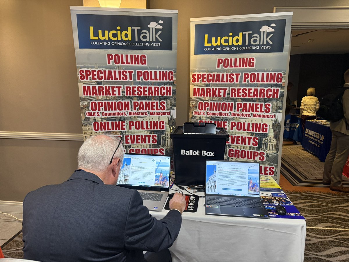 LucidTalk's tweet photo. At the LucidTalk stand at the @uuponline party conference 2026 - @SteveAikenUUP taking our informal conference surveyโฆ #uup26 https://t.co/ZLkFgDh1j6