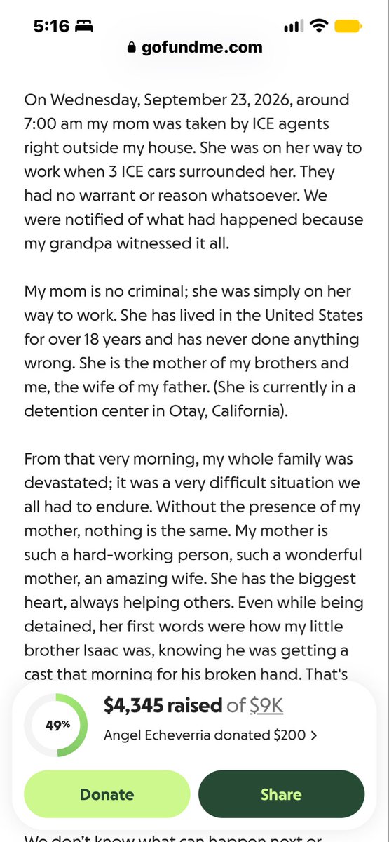 finob8's tweet photo. https://t.co/QNZW0mHKse

If this reaches anyone, please help out my friend. Her mom was taken by ice without any warrant, which under goes the 4th amendment. It’s unconstitutional. Please help in any way. https://t.co/MHhB0xDqC4