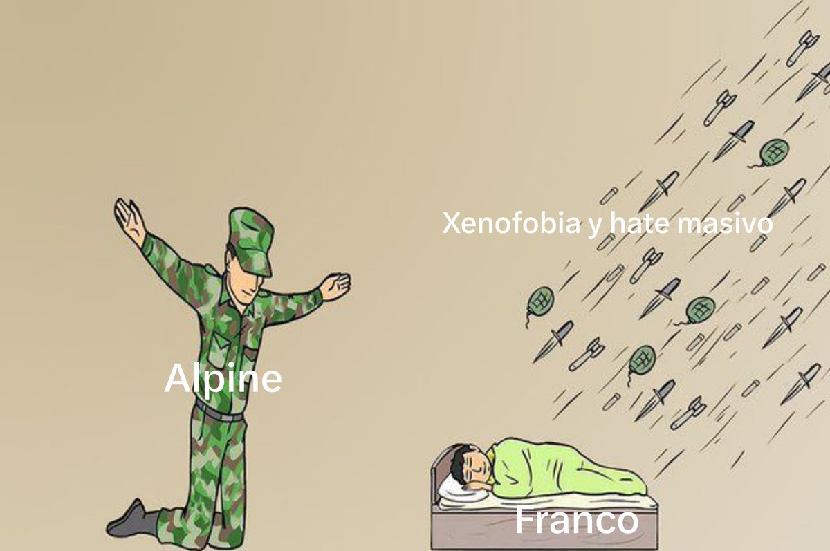 tutucanlcabeza's tweet photo. Lo que va a ser defender a franco con lo mierda que son alpine que ni va a salir a sacar comunicado para bajar la futuro xenofobia y el hate masivo que va a recibir https://t.co/m6rLmSdgPY