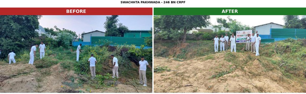 246_bncrpf's tweet photo. On 26-09-2026, Under #SwachhataHiSeva a cleanliness drive was conducted in and around the camp area promoting the spirit of a clean and healthy environment.
#246bn #CRPF #SHS2026 https://t.co/07eqeFOk9S
