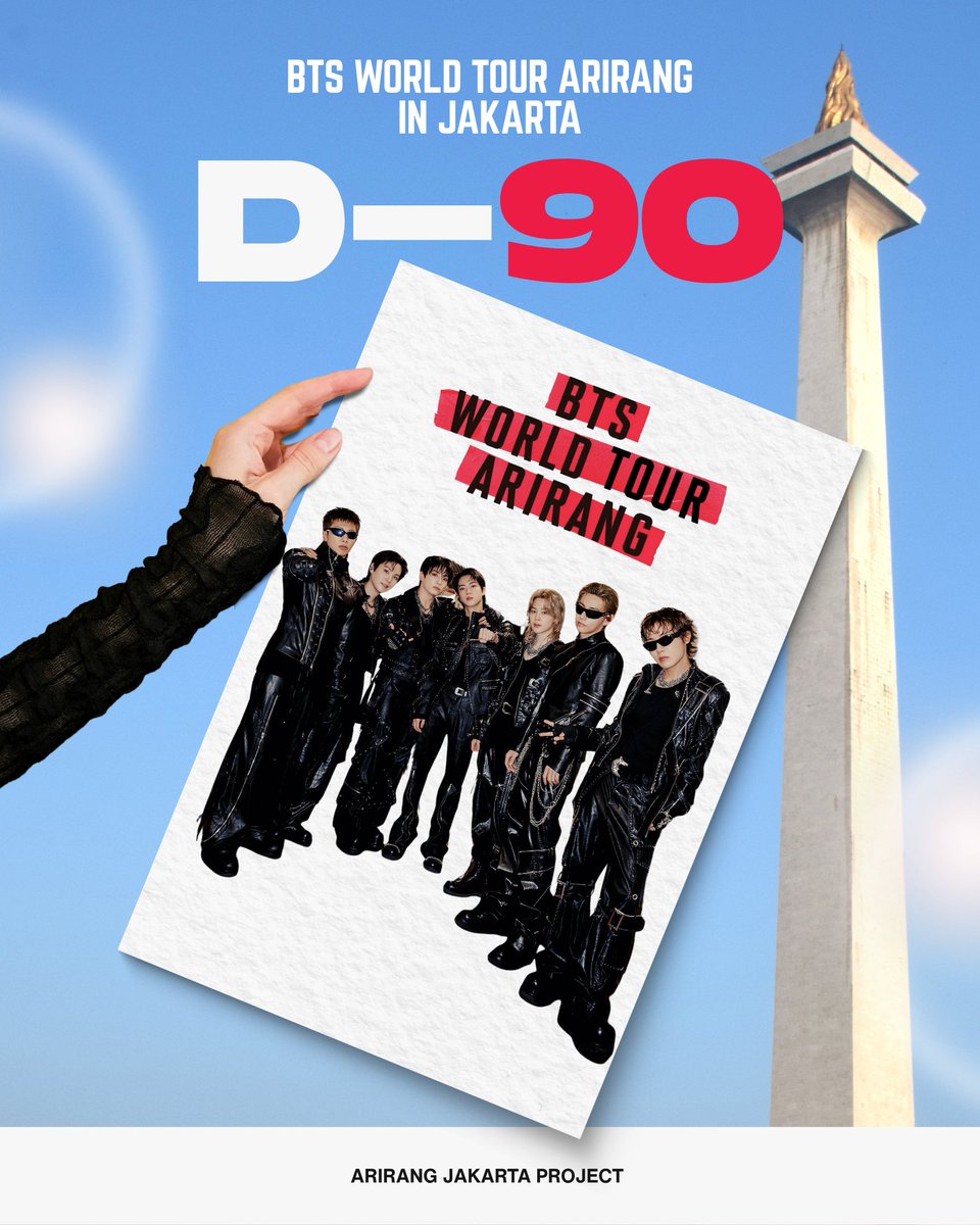 ArirangJakarta's tweet photo. ARMY! D-90 menuju BTS World Tour ‘ARIRANG’ di Jakarta. Apakah kalian siap? 🥳

Waktu semakin dekat, momen kebersamaan BTS dan ARMY di Jakarta terasa semakin nyata. Setelah penantian panjang, mari kita bersiap menyambut kedatangan BTS di Indonesia. 

Bagaimana perasaan kalian? dan apa yang sudah kalian persiapkan sejauh ini? 🥺💜