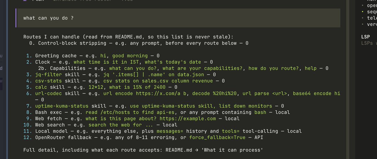 peeyushsrj's tweet photo. I been working to avoid my dependency of using remote models.
 
Be it for 
- reducing carbon foot print
- data privacy (for non enterprise usages) - faster responses to basic things, or save costs. 

I know it's not a much , but some start for a local model capabilities. https://t.co/tToWRatPFA