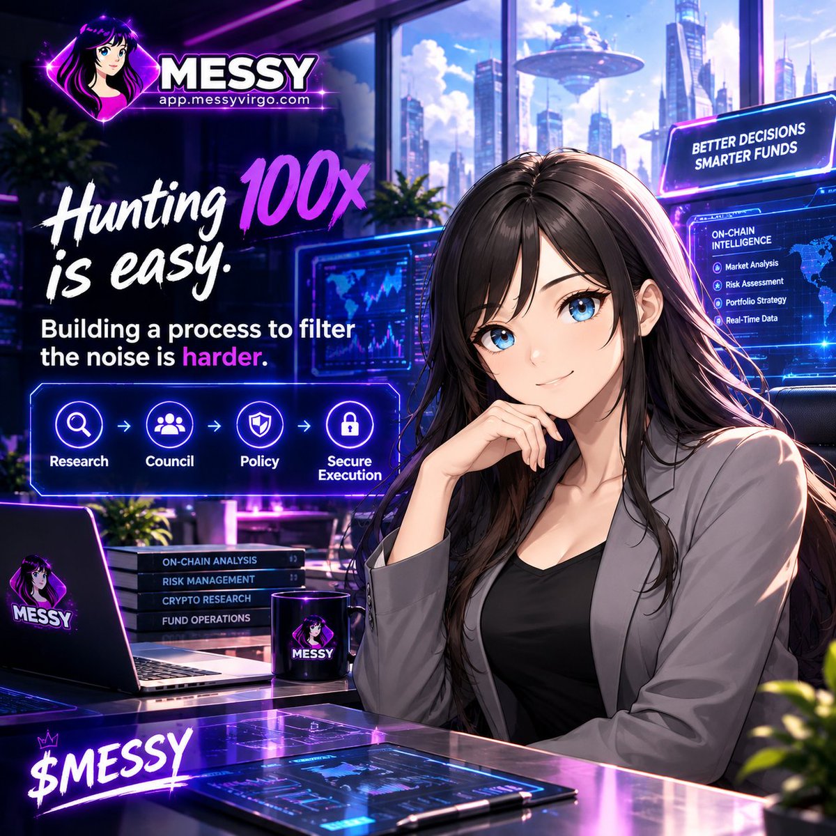 MessyVirgoMod's tweet photo. @AltcoinDaily Hunting 100x is easy.
Building a process to filter the noise is harder.
Research → Council → Policy → Secure Execution.
$MESSY @MessyVirgoCoin https://t.co/HN60abCLvX