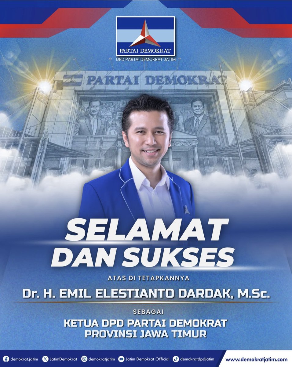 demokrat_sub's tweet photo. Segenap pengurus DPC Partai Demokrat Kota Surabaya mengucapkan selamat dan sukses kepada Dr. H. Emil Elestianto Dardak, https://t.co/XB7T6J6ky4. atas ditetapkannya sebagai Ketua DPD Partai Demokrat Provinsi Jawa Timur.

#EmilDardak #DemokratJatim #DemokratSurabaya https://t.co/axWWhaABNA