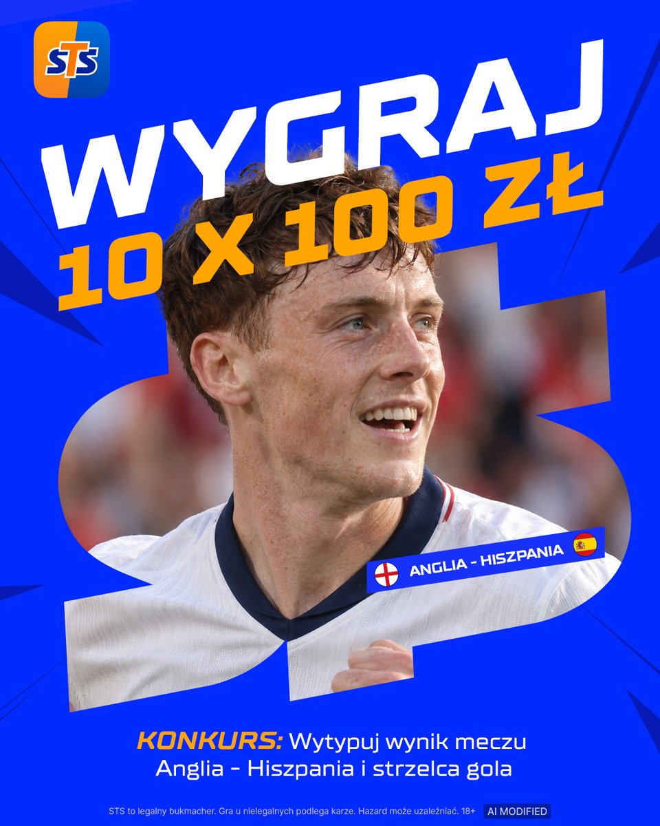 stspolska's tweet photo. ZAPRASZAM NA KONKURS! 🚀
👉Zaobserwuj profil STS, polub i podaj dalej ten post
👉Wytypuj wynik i strzelca w meczu Anglia-Hiszpania
👉Dodaj #LiczySięBardziej
👉Typuj do 20:45

💸10x100 PLN bonus
Regulamin: https://t.co/mbzTpnnrDj https://t.co/lKKfWJwBao