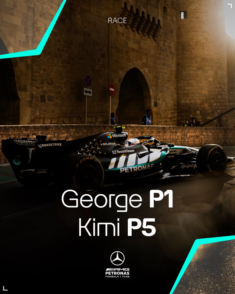 MercedesAMGF1's tweet photo. Win in Baku for George 🏆

Solid points from Kimi heading into the rest of the triple header 🔜 https://t.co/KrRUWqHNre