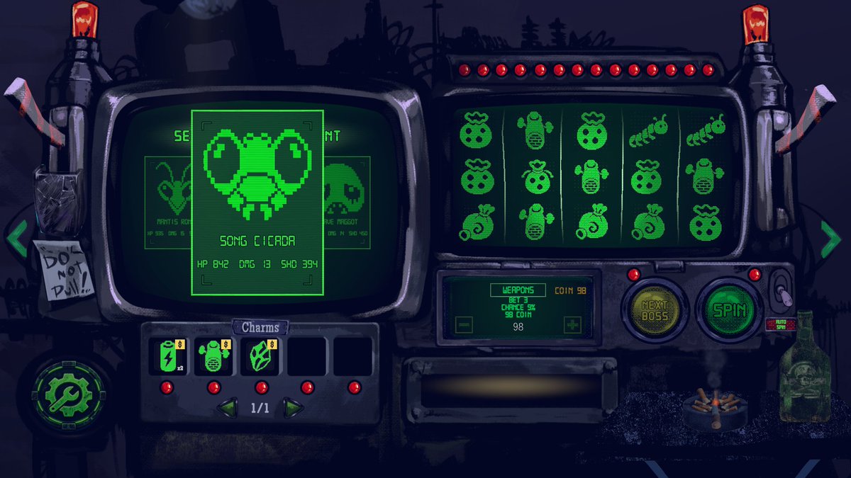 overclockint's tweet photo. Happy #ScreenshotSaturday!

Spin. Match. Fight. Repeat.

Build your attack from whatever the reels give you and take on bugs that won't make your run easy.

Every spin can change everything.

BugPot is coming to Steam. Wishlist now!
https://t.co/jT9fFTEBsX https://t.co/j7pKPtSe1k