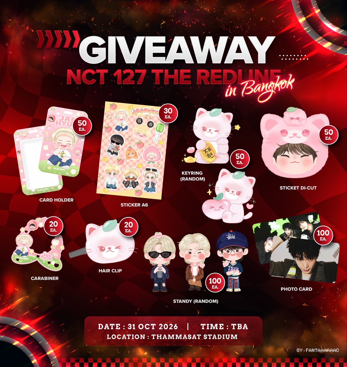 fantaaaaaac's tweet photo. 𝐩𝐥𝐬 𝐑𝐓 ˚₊𓂃

₊˚⊹♡ Giveaway ♡⊹˚₊
#THE_REDLINE_BANGKOK

🗓️ : 31 Oct 2026
📍 : Thammasat Stadium

มารับกันเยอะ ๆ นะคะ ⸜(｡˃ ᵕ ˂ )⸝♡

#NCT127_5TH_NEOCITY_BANGKOK_THE_REDLINE
#NCT127_5TH_NEOCITY_THE_REDLINE https://t.co/fCyHZv3NIp