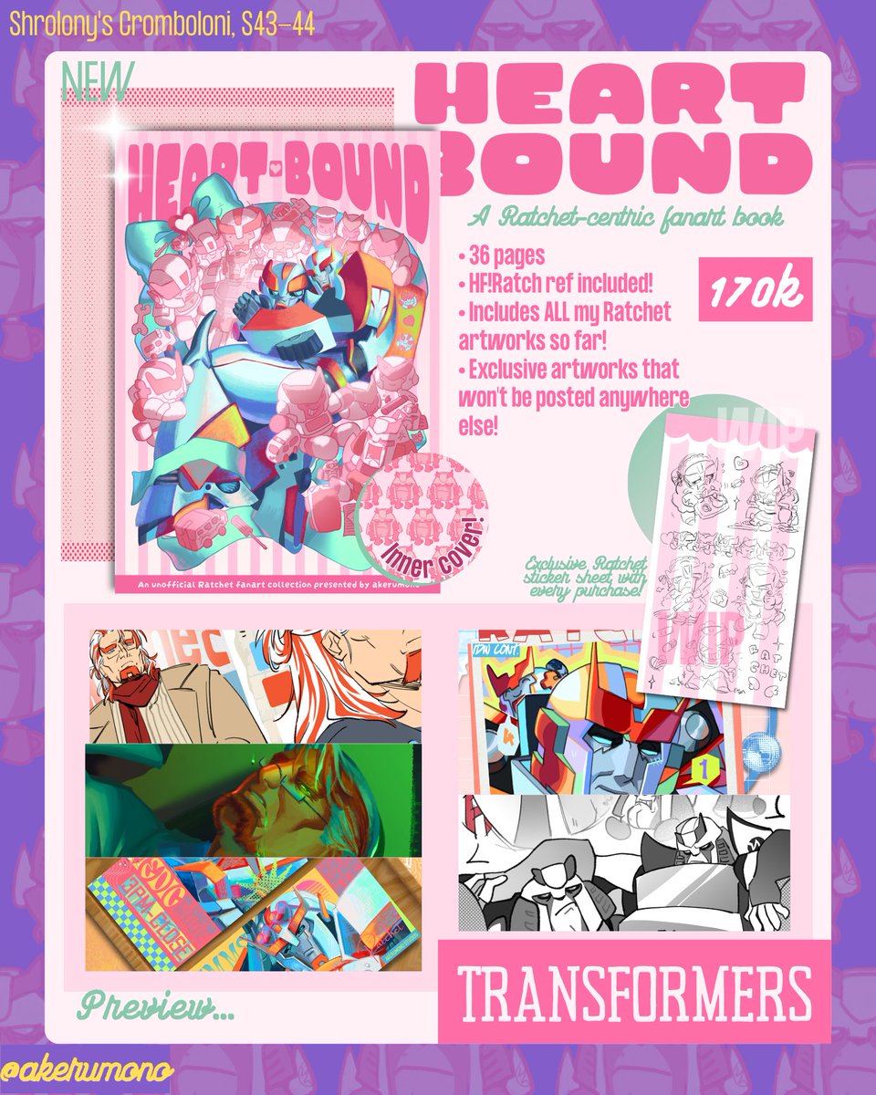 akerumono's tweet photo. (likes + retweets appreciated! ❤️‍🩹)

akeru's #CF23 PO batch is open! :D pick up and mail is ok!! debuting my artbook too... shiver me timbers...

♡ S-44b, Shrolony's Cromboloni
♡ Both days!
♡ Transformers, Mairuma, FoMistria, Pretty Rhythm
♡ Int. GO pls dm

#comifuro23 #yahoo https://t.co/IPGogf3DNZ