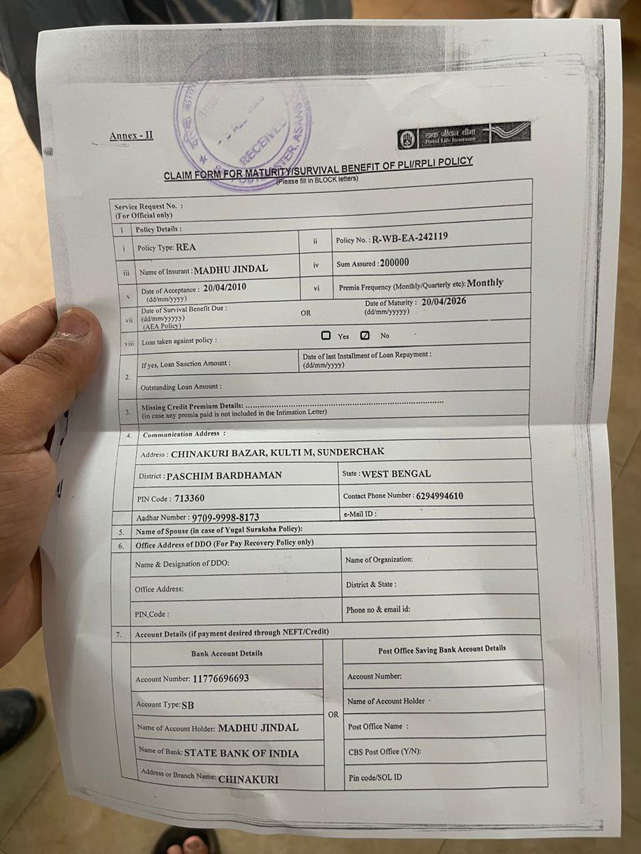 PappuKu83803337's tweet photo. @IndiaPostOffice humara ek post office ka life insurance tha jo pura hogya and sara documents submit karne ke bad v bhuat din hogya but payment nhi hua hai abhi tak . Jitna jaldi se jaldi ho jaiye to scha hoga . I will be thankful to you  Asansol head post office West Bengal https://t.co/i4agasfzCa