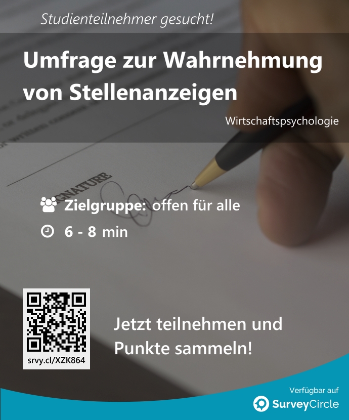SurveyCircle's tweet photo. Teilnehmer gesucht für top-platzierte Online-Studie:

"Umfrage zur Wahrnehmung von Stellenanzeigen" via @SurveyCircle #fomhochschule

#recruiting #EmployerBranding #stellenanzeige https://t.co/HxNtGWAPNW