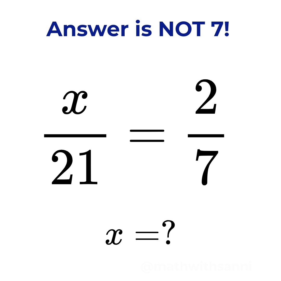 mathwithsanni's tweet photo. Answer is not 7! ❌

If you divided 21 by 7 and stopped there, you skipped the actual equation.

Solve it properly. Drop your answer before you scroll.

#Algebra #ExamPrep https://t.co/maSdvyKcE2