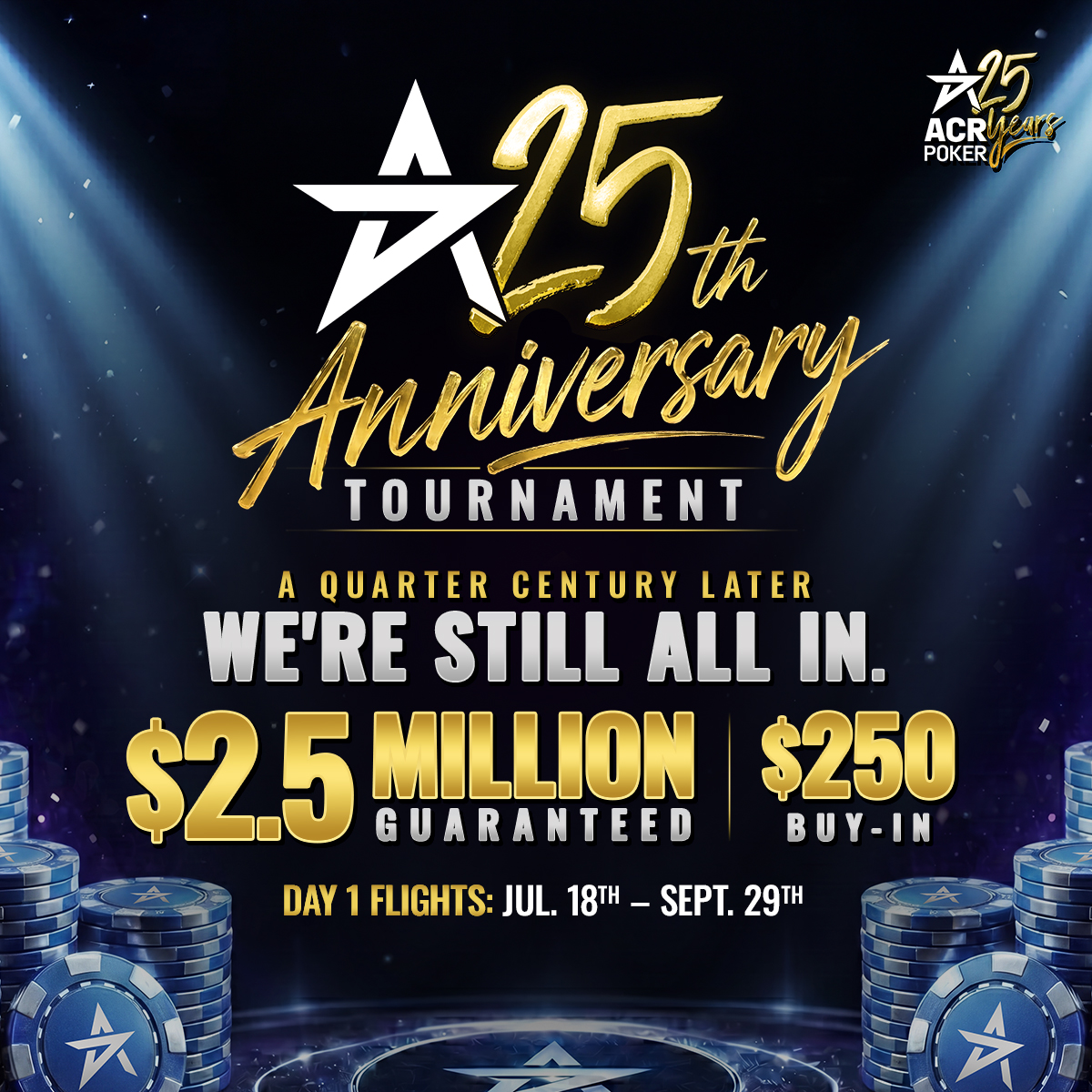 ACR_POKER's tweet photo. 🚨 ATTENTION POKER PLAYERS: HUGE OVERLAY ALERT! 🚨

Only 2 DAYS LEFT to claim your share of these massive prize pools on ACR Poker!

💰 $66 Buy-In — $500K GTD
🗓️ Day 2: Sunday

💰 $250 Buy-In — $2.5M Anniversary 🎉
🗓️ Day 2: Monday

🔥 Turbo Flights are running TODAY & SUNDAY. Then it’s over!
Small buy-ins. Massive upside. Life-changing scores are on the table.💥

And we’ve got SATELLITES running all weekend to get you into the action for even less. 👀

🎁 GIVEAWAY: 10 x $33 SATELLITE TICKETS 🎁
We’re giving away 10 tickets to the $2.5M Anniversary Event!

To enter:
✅ Follow
❤️ Like
💬 Comment what you love about ACR Poker
👥 Tag 2 friends who need to play this event
 👉Drop your ACR screen name

Weekends are for ACR Poker. Don’t miss it!
#acrpoker