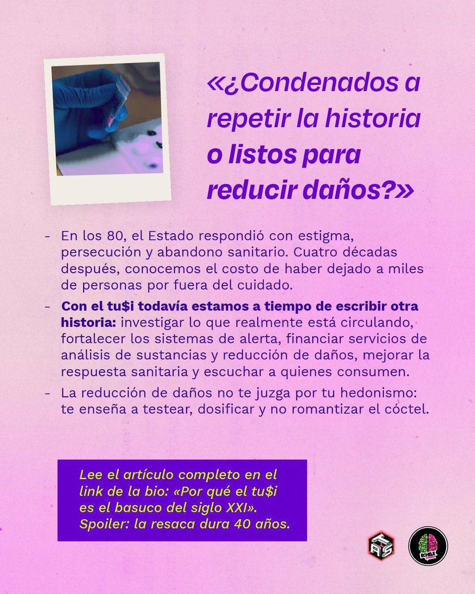 echelecabeza's tweet photo. El gran truco del microtráfico no fue inventar una sustancia nueva; fue maquillar la incertidumbre farmacéutica con diseño aspiracional. Cuando una persona inhala tu$i, no está consumiendo un enteógeno de laboratorio: está jugando a la ruleta rusa con un cóctel de descarte donde el ingrediente principal suele ser el capricho del jíbaro de turno.

La hipocresía social opera en su punto máximo: nos da pánico el fantasma de las “ollas” del pasado, pero normalizamos destrozarnos el tabique y el tracto urinario en un baño iluminado con luces LED mientras suene un beat repetitivo. 

El clasismo nubla el juicio sanitario; las consecuencias orgánicas, en cambio, son completamente democráticas.

Dejar atrás el moralismo no significa aplaudir el abismo: significa entender qué entra a nuestro cuerpo antes de que el cuerpo pase la factura. La reducción de daños existe para desarmar mitos con ciencia, reactivos y realidad, no con regaños de iglesia.

El espejo entre el b4suc0 y el tu$i es mucho más incómodo y nítido de lo que parece. ¿Listos para la autopsia sociológica de la rumba? 🔬🪞

🔗 Artículo completo disponible en el enlace de la bio. Léelo antes de tu próxima noche de fiesta.

#ReduccionDeDaños #SociologiaDeLasDrogas #AnalisisDeSustancias Tusi Basuco CulturaNocturna EcheleCabeza PoliticaDeDroga
@EspinosaRadio